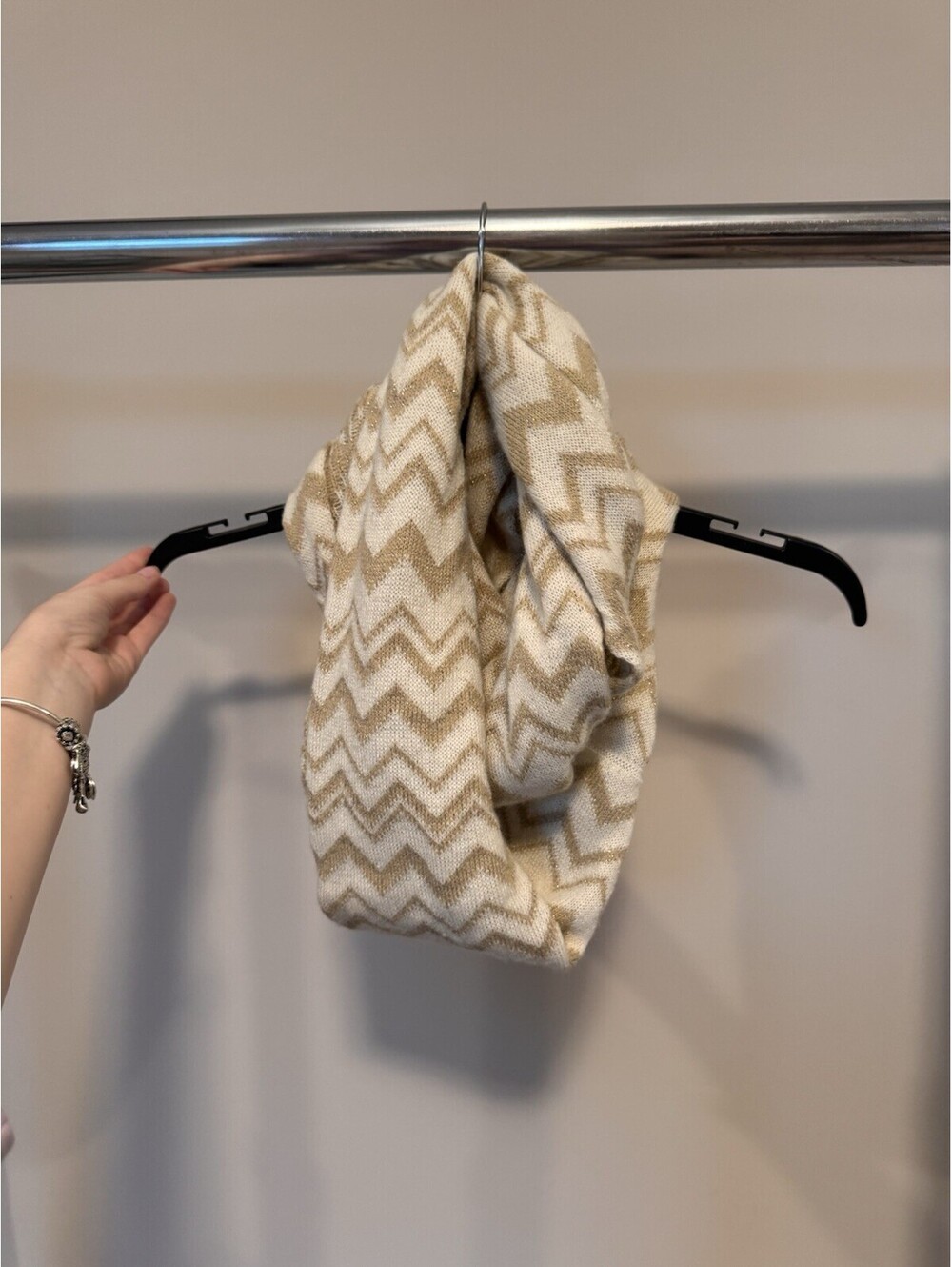 Women's Beige Cotton Chevron Infinity Scarf